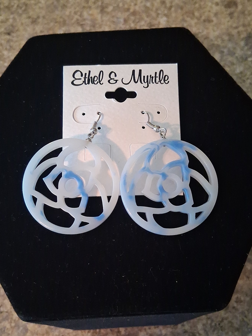 ETHEL & MYRTLE Blue and White Resin Cutout Drop Earrings